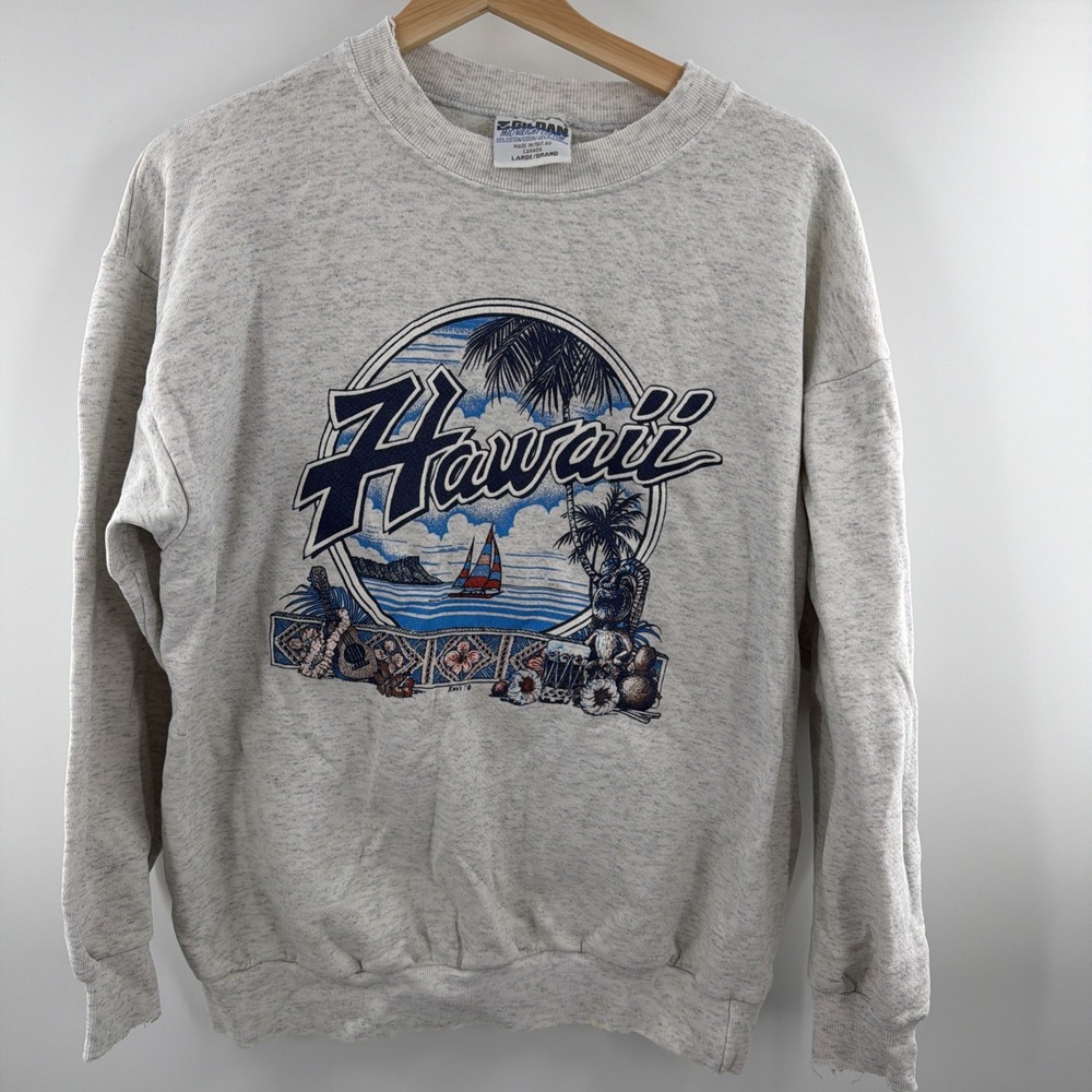 Vintage Hawaii Sailboat Crewneck Graphic Sweatshirt Sweater Size Large Y2K